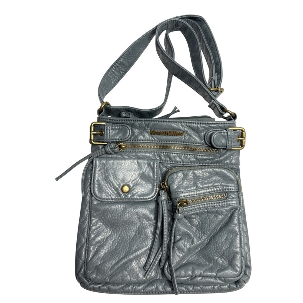 Montana West Select Blue Faux Leather Crossbody Bag Purse Multi-Pocket Organizer